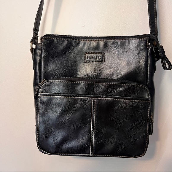 Relic Black Faux Leather Crossbody Bag | Adjustable Strap | Pockets - Picture 1 of 11